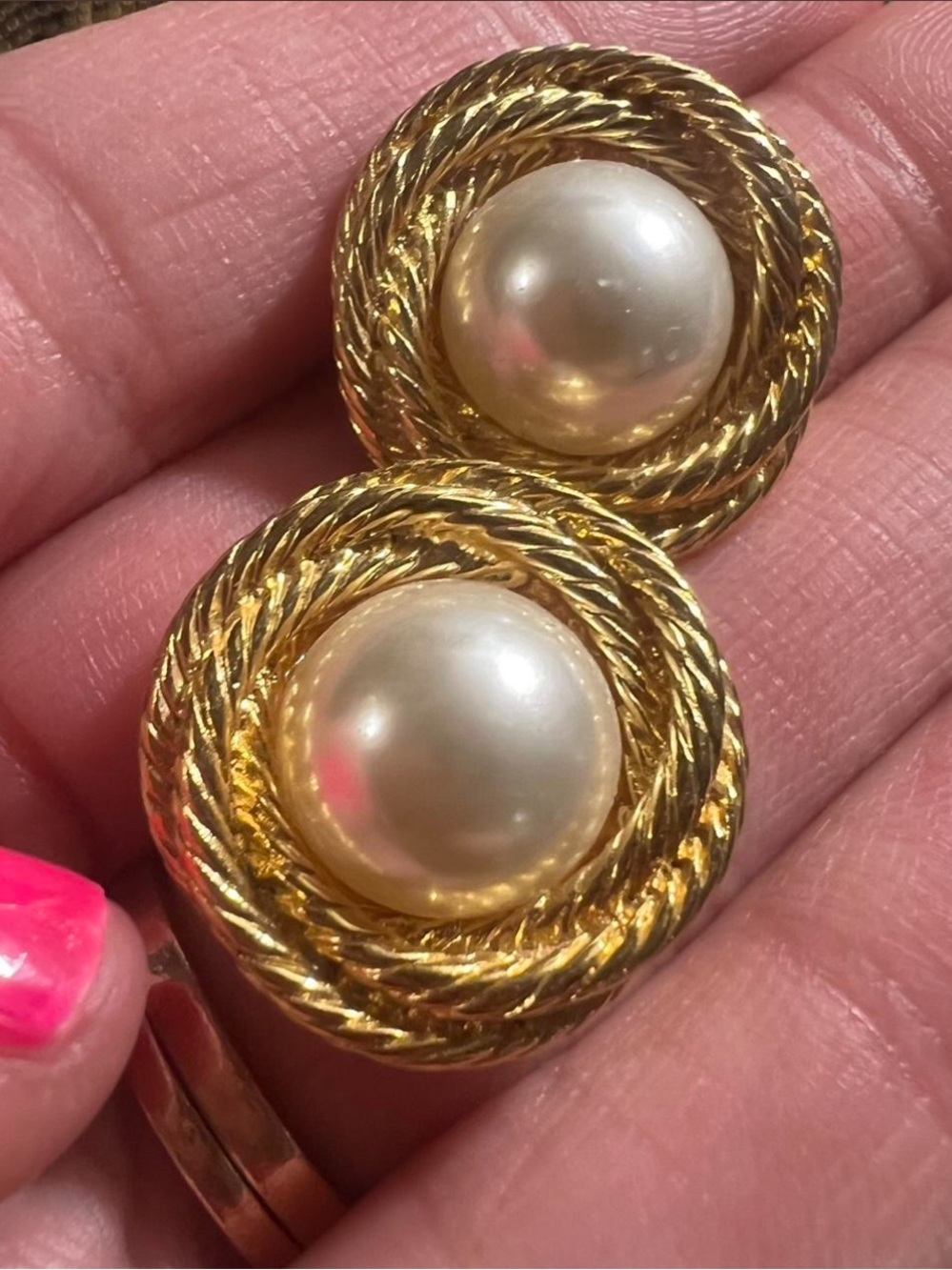 Gold Pearl Button Earrings - Classic Women Jewelry